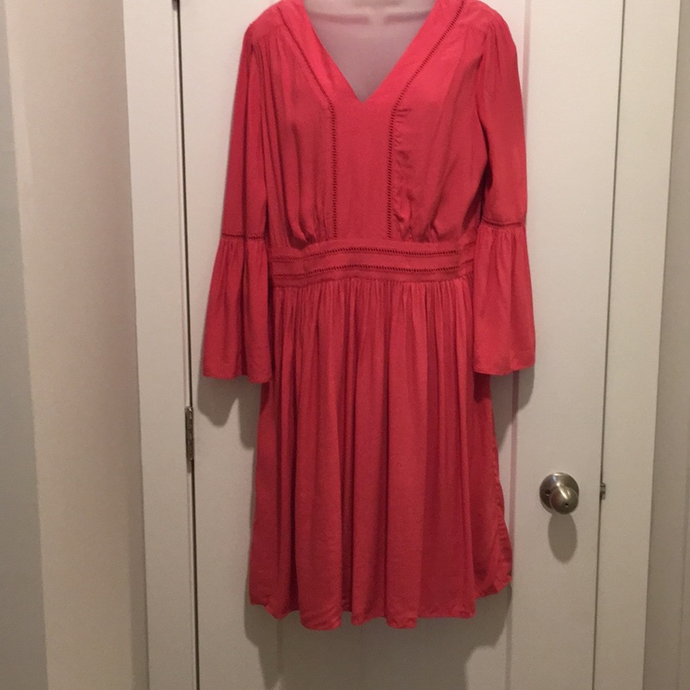 Cutout Flare Sleeve Dress 👗,Size-14,Red/Coral